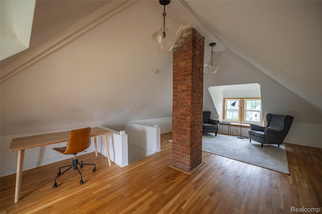 1731 Parker St, Detroit, MI 48214 - bonus room with vaulted ceiling, wood finished floors, decorative columns, and an office area