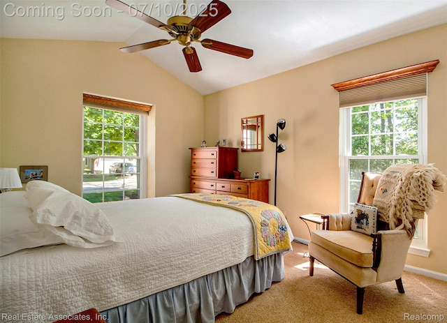 41503 Haggerty Woods Ct Unit 35, Canton, MI 48187 - bedroom with vaulted ceiling, light colored carpet, and ceiling fan