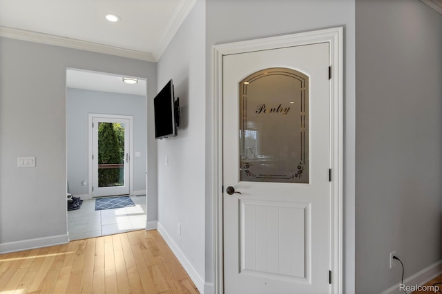 900 Mcdonald Dr, Northville, MI 48167 - hall featuring ornamental molding and light wood-type flooring