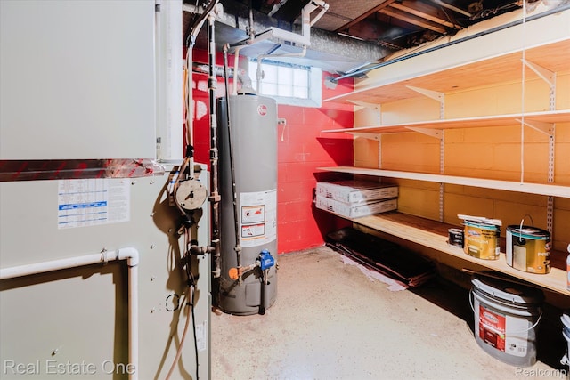 16219 Normandy St, Detroit, MI 48221 - basement with water heater, heating unit, and concrete block wall