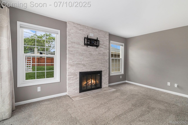 39408 Atkinson Dr, Sterling Heights, MI 48313 - unfurnished living room with a fireplace and carpet flooring