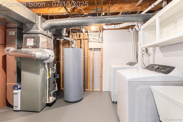 39408 Atkinson Dr, Sterling Heights, MI 48313 - utility room featuring water heater, separate washer and dryer, and heating unit