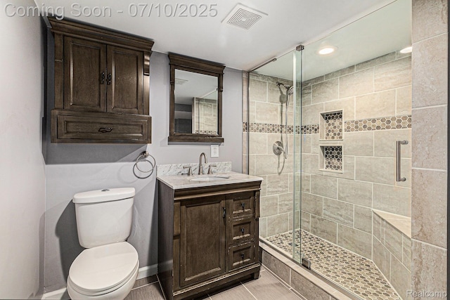 39408 Atkinson Dr, Sterling Heights, MI 48313 - bathroom featuring vanity, a stall shower, tile patterned flooring, and recessed lighting
