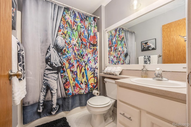 9780 Oak Valley Dr, Clarkston, MI 48348 - bathroom featuring tile patterned flooring, vanity, and curtained shower