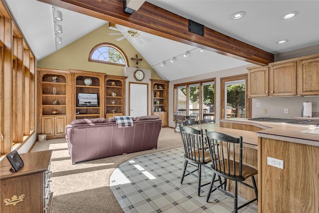 3416 Northlands Ave, Jackson, MI 49201 - living room with light carpet, recessed lighting, and ceiling fan