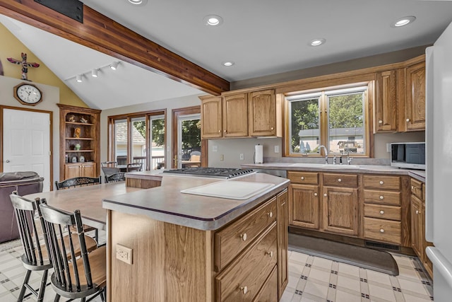 3416 Northlands Ave, Jackson, MI 49201 - kitchen featuring healthy amount of natural light, stainless steel gas cooktop, a center island, light flooring, and recessed lighting