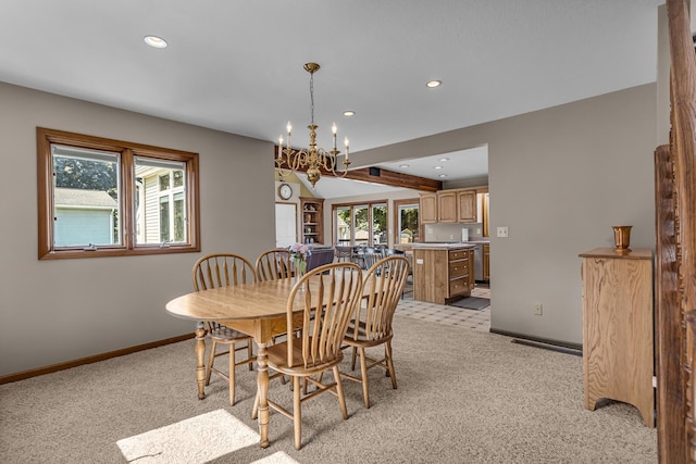 3416 Northlands Ave, Jackson, MI 49201 - dining area with light colored carpet, healthy amount of natural light, a chandelier, and recessed lighting