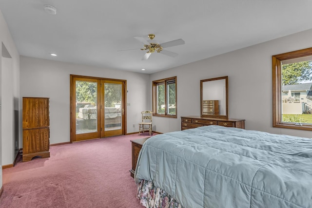 3416 Northlands Ave, Jackson, MI 49201 - bedroom featuring access to exterior, carpet flooring, recessed lighting, and a ceiling fan