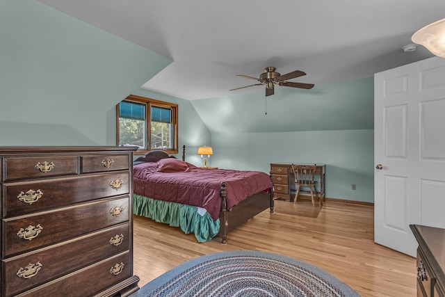 3416 Northlands Ave, Jackson, MI 49201 - bedroom with light wood-type flooring, vaulted ceiling, and a ceiling fan