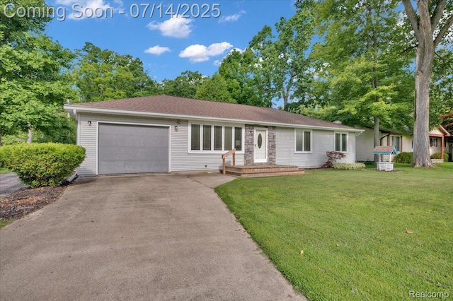 3117 Maumee Trl, Clyde, MI 48049 - ranch-style house featuring asphalt driveway, a garage, and a front lawn