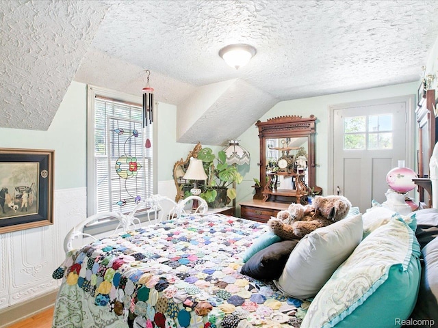 1313 Wall St, Port Huron, MI 48060 - bedroom featuring a textured ceiling, lofted ceiling, and wood finished floors