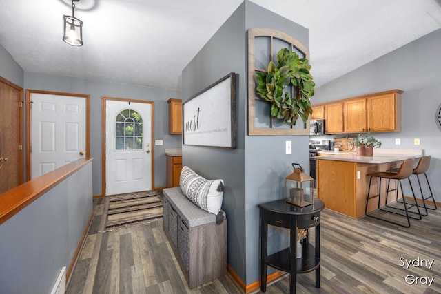 11200 Ivory Valley Dr NE, Rockford, MI 49341 - entryway featuring dark wood-type flooring and lofted ceiling