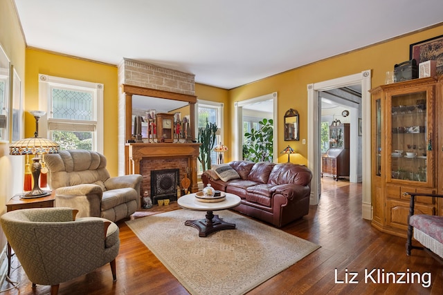 120 Union Ave SE, Grand Rapids, MI 49503 - living area with dark wood-type flooring and a fireplace