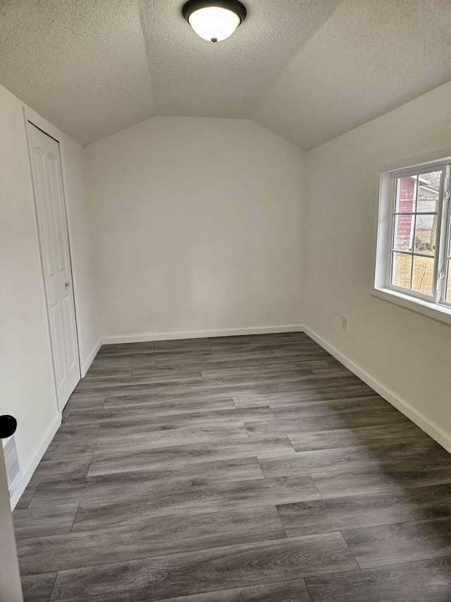538 Whitney Ave, Morenci, MI 49256 - unfurnished bedroom featuring lofted ceiling, a textured ceiling, wood finished floors, and a closet