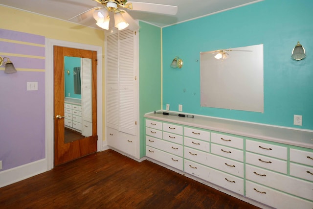 2357 River St, Kalamazoo, MI 49048 - bedroom featuring dark wood finished floors, ceiling fan, and a closet