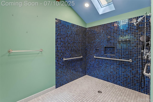 18930 Deering St, Melvindale, MI 48152 - full bath featuring a skylight, a tile shower, and lofted ceiling