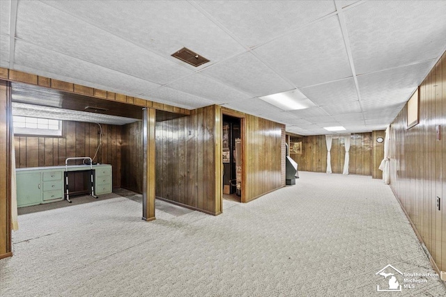 1508 12th St, Wyandotte, MI 48192 - below grade area with wooden walls and carpet floors