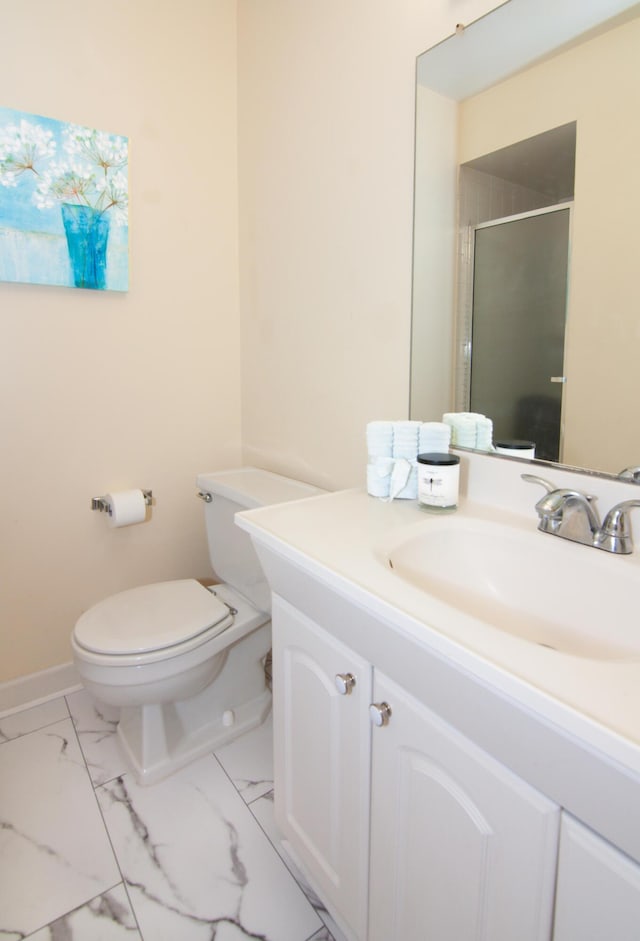 609 Watersedge Dr, Ann Arbor, MI 48105 - full bathroom featuring vanity, a stall shower, and marble look tiles