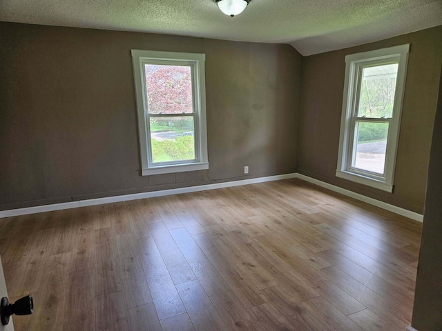 4084 Seneca St, Weston, MI 49289 - spare room featuring a textured ceiling, wood finished floors, and lofted ceiling