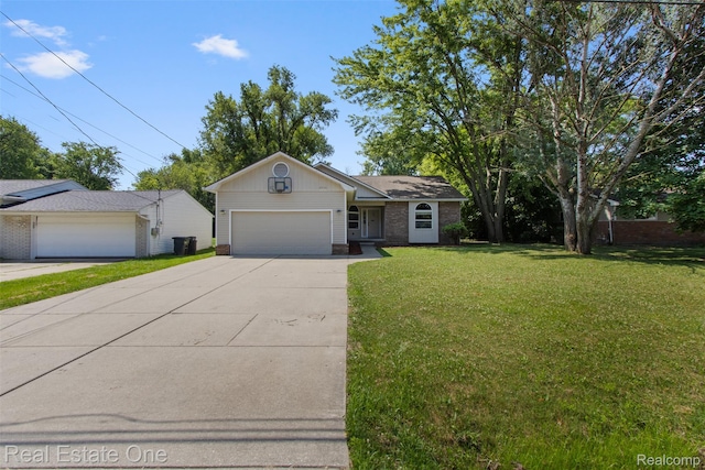 2930 Wisconsin Rd, Troy, MI 48083 - ranch-style house featuring concrete driveway, a front lawn, an attached garage, and brick siding