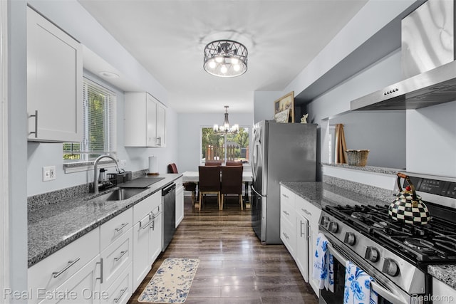 2930 Wisconsin Rd, Troy, MI 48083 - kitchen with appliances with stainless steel finishes, ventilation hood, a chandelier, white cabinets, and stone counters