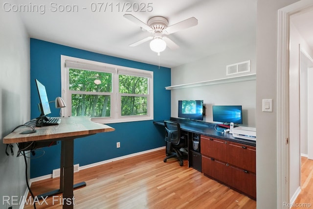 5910 Hillsboro Rd, Davisburg, MI 48350 - home office featuring a ceiling fan and light wood-type flooring