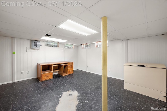 132 Illinois Ave, Pontiac, MI 48341 - below grade area featuring refrigerator and a paneled ceiling