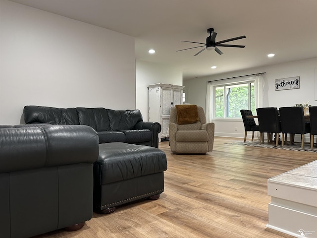 10931 Telegraph Rd, Erie, MI 48133 - living room featuring ceiling fan, light wood-style floors, and recessed lighting