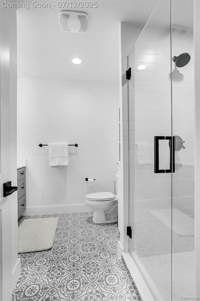 1212 Royal Ave, Royal Oak, MI 48073 - bathroom with a shower stall, vanity, tile patterned floors, and recessed lighting