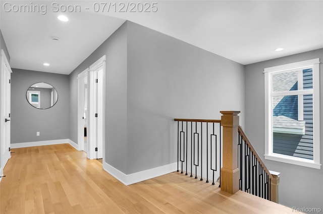 1212 Royal Ave, Royal Oak, MI 48073 - hall featuring an upstairs landing, light wood-type flooring, and recessed lighting