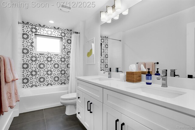 1212 Royal Ave, Royal Oak, MI 48073 - bathroom with tile patterned floors, shower / bath combination with curtain, and double vanity