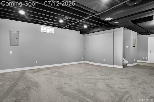 1212 Royal Ave, Royal Oak, MI 48073 - below grade area with electric panel, stairs, and carpet