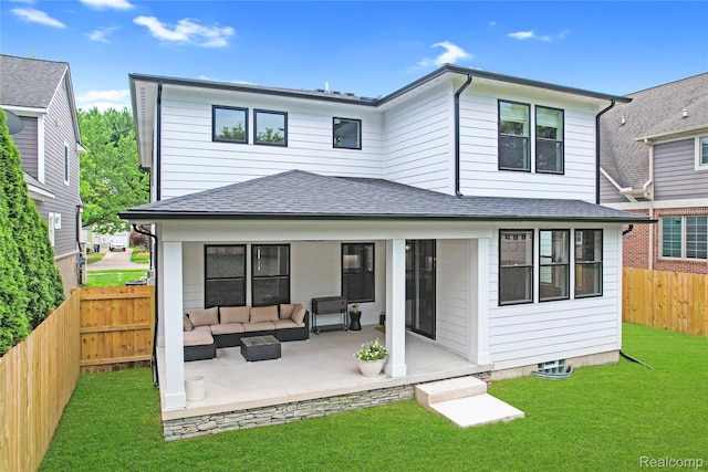 1212 Royal Ave, Royal Oak, MI 48073 - back of house featuring an outdoor hangout area, a patio area, a fenced backyard, and a shingled roof