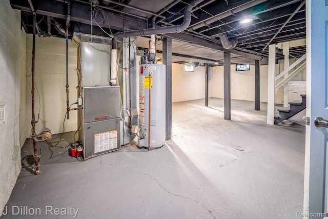 959 Washtenaw Rd, Ypsilanti, MI 48197 - unfinished basement with water heater, stairs, and heating unit