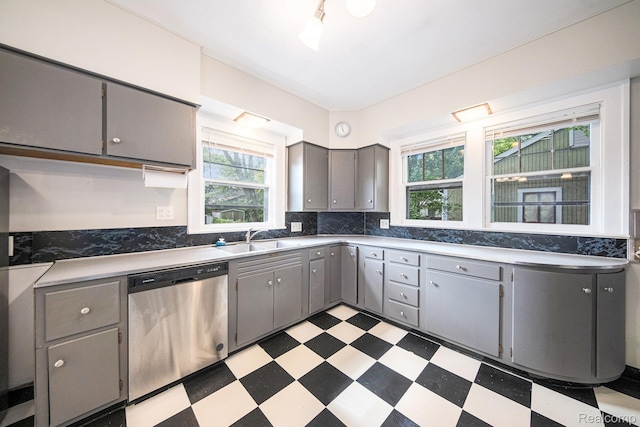 2904 Maplewood Ave, Ann Arbor, MI 48104 - kitchen featuring dishwasher, gray cabinetry, light floors, and plenty of natural light