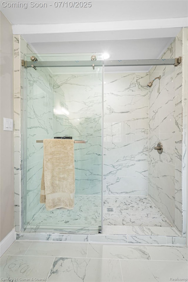 18024 Fairfield St, Redford, MI 48221 - full bathroom featuring a marble finish shower and marble look tile flooring