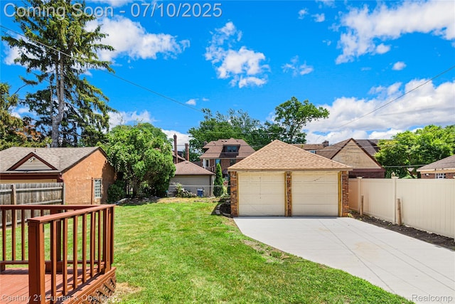 18024 Fairfield St, Redford, MI 48221 - view of yard with a garage, an outdoor structure, a residential view, and a wooden deck