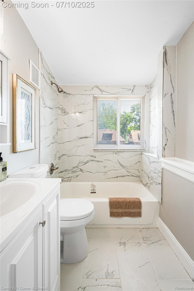 18024 Fairfield St, Redford, MI 48221 - full bath featuring vanity, marble look tile flooring, and shower / washtub combination
