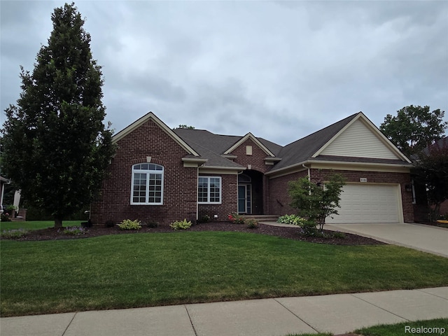 2181 E Shore Dr, Rochester Hills, MI 48307 - view of front of house featuring brick siding, a front lawn, driveway, and a garage