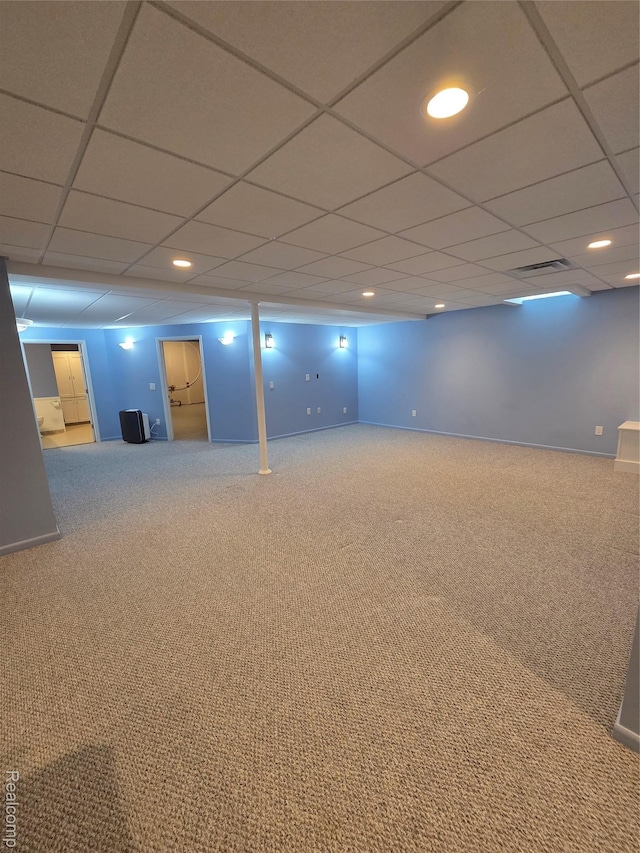 2181 E Shore Dr, Rochester Hills, MI 48307 - finished basement featuring carpet flooring, a drop ceiling, and recessed lighting