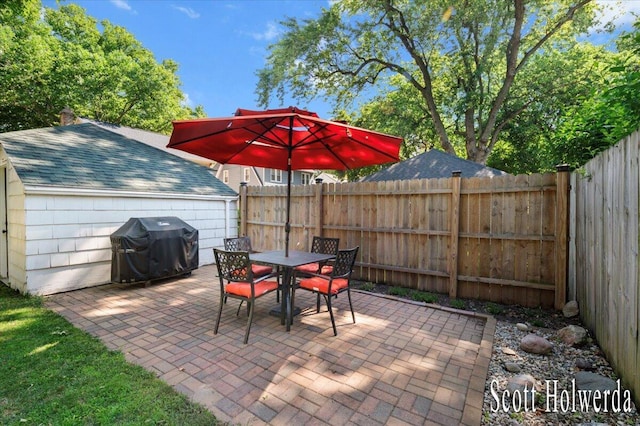 702 Griswold St SE, Grand Rapids, MI 49507 - fenced backyard with grilling area, a patio area, and outdoor dining space