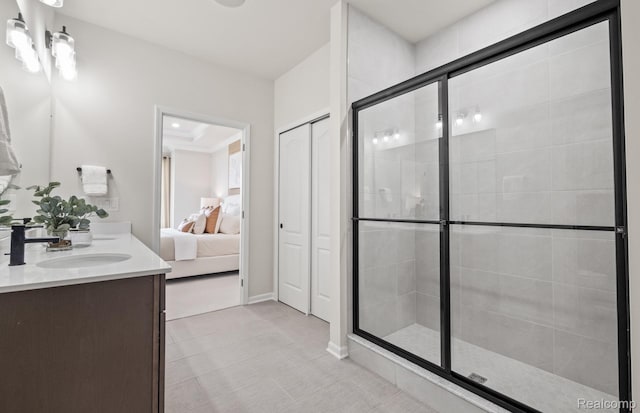 49937 Kent Ct, Canton, MI 48188 - full bath with vanity, a shower stall, tile patterned flooring, and connected bathroom