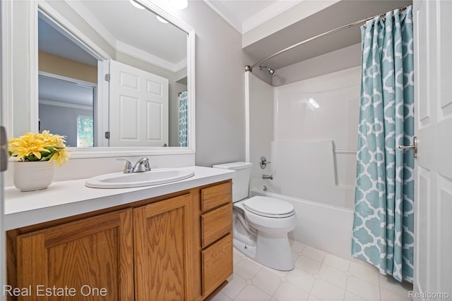 31085 Chatsford St, Novi, MI 48377 - bathroom with vanity, shower / bath combo, and ornamental molding