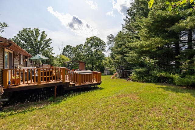 19744 Ivey Rd, Chelsea, MI 48118 - view of green lawn featuring a playground and a wooden deck