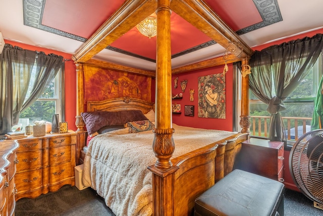 19744 Ivey Rd, Chelsea, MI 48118 - carpeted bedroom featuring beamed ceiling
