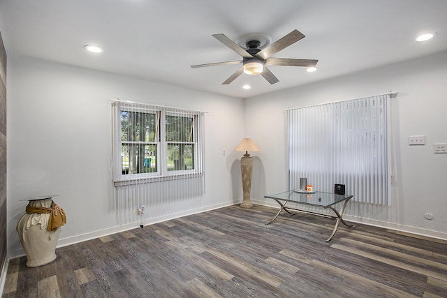 565 E Rockford Rd, Idlewild, MI 49642 - unfurnished office featuring wood finished floors, ceiling fan, and recessed lighting