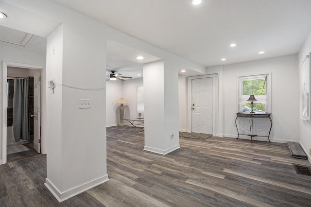 565 E Rockford Rd, Idlewild, MI 49642 - empty room featuring recessed lighting, dark wood-style flooring, and a ceiling fan