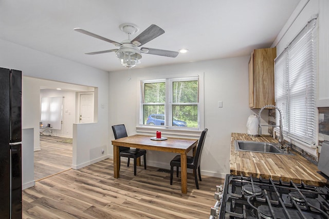 565 E Rockford Rd, Idlewild, MI 49642 - dining area with ceiling fan, light wood-type flooring, and recessed lighting