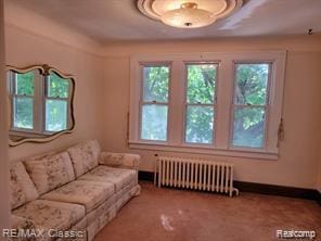 17951 Prospect St, Dearborn Heights, MI 48122 - living area featuring radiator heating unit, plenty of natural light, and carpet flooring