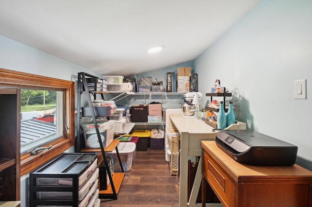 5090 Schrah Dr, Munith, MI 49259 - home office with dark wood-type flooring and lofted ceiling